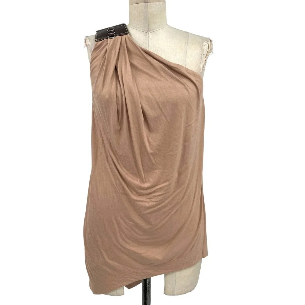 Kaufmanfranco One Shoulder Asymmetric Top w/‎ Leather Buckle Jersey Size XS